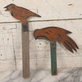 Lot 030 - Pair Of Antique Folk Art Hand Painted Cut Tin Metal Bird Figures On Wooden Sticks, Likely Whirly-Gig Remnants, As Found