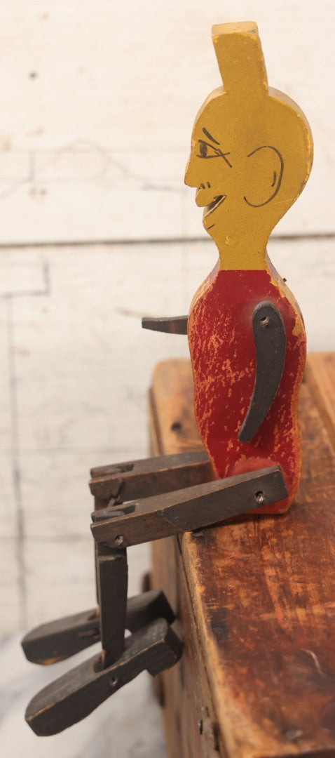 Lot 034 - Antique Folk Art Wood Cut Hand Painted Stick Puppet With Joi ...