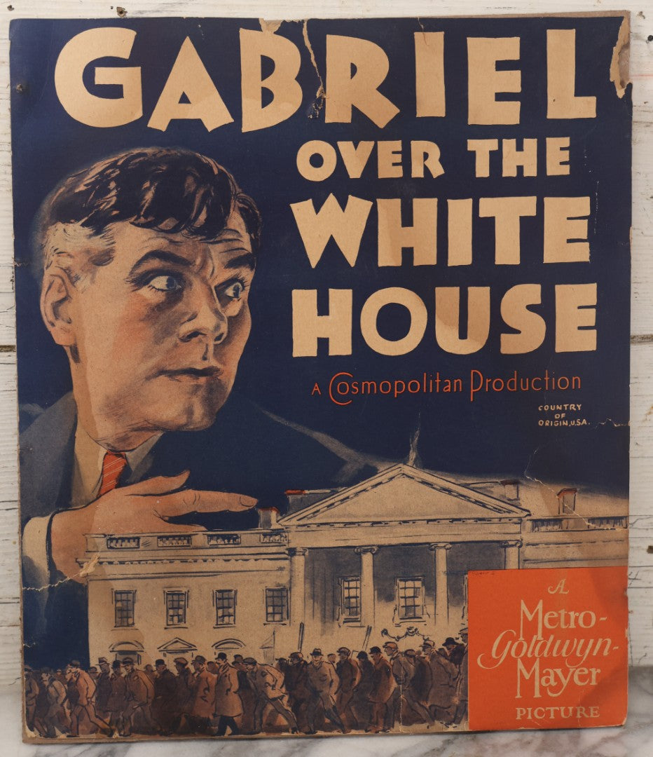 Lot 063 - Vintage Movie Poster Advertisement "Gabriel Over The White House" (1933) A Metro-Goldwyn-Mayer Picture, A Cosmopolitan Production, Affixed To Cardboard Backing, Note Losses, Wear, Tears