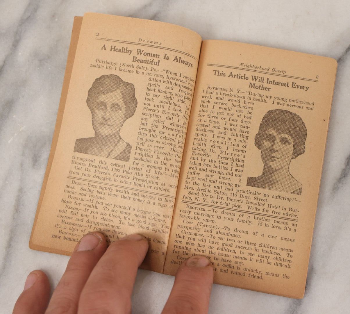Lot 091 - "What Your Neighbors Say Dream Book" Antique Dream Book And Advertisement Courtesy Of World's Dispensary Medical Association, Buffalo, New York, With Dream Interpretations, Ads For Tonic