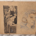 Lot 100 - Vintage Watercolor And Pastel Artist Study With Woman In Profile, Couple By Fireside, Pastel Cat In Christmas Tree On Verso, As Found, Artist Unknown