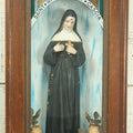 Lot 006 - Antique Saint Rita Of Cascia Catholic Prayer Wall Box With Chalkware Nun, Reverse Painted Glass Panel