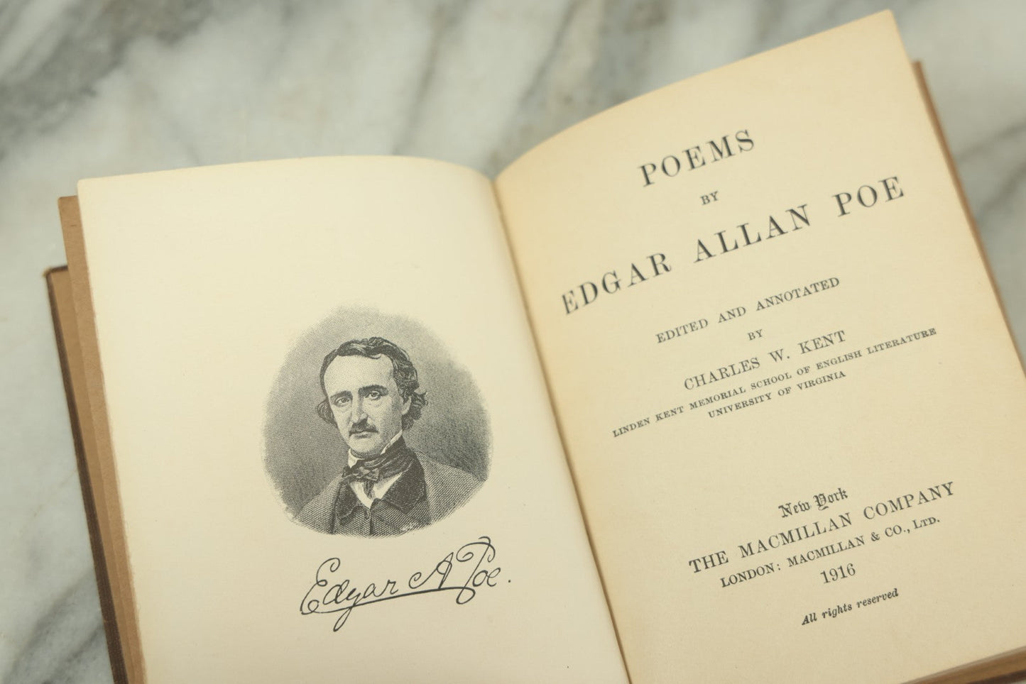 Lot 121 - "Poems By Edgar Allan Poe" Antique Book Edited And Annotated By Charles W. Kent, The Macmillan Company, Publishers, New York, London, 1916