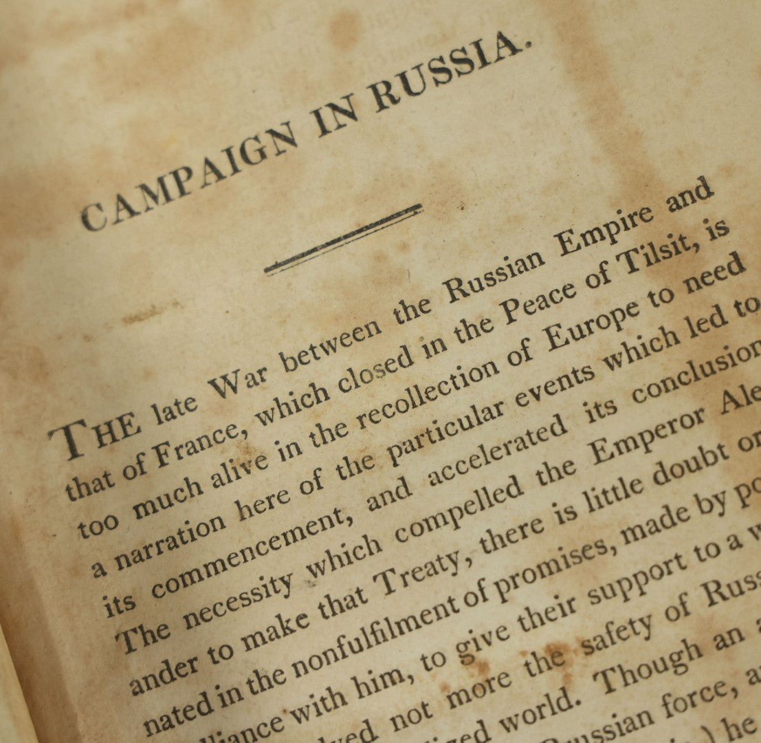 Lot 124 - "A Narrative Of The Campaign In Russia During The Year 1912" Early Antique Book By Sir Robert Ker Porter, With Fold Out Maps Of French And Russia Battles, Published By Edward J. Coale, Baltimore, 1814, Note Cover Detached