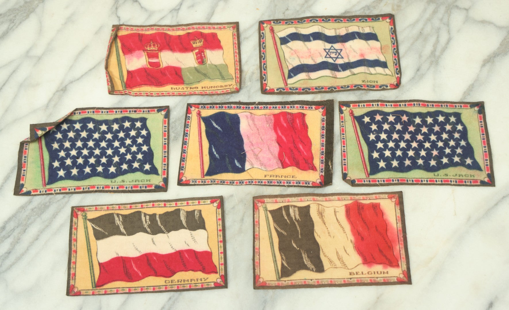 Lot 141 - Grouping Of Seven Antique Tobacco Felt Country Flags Includi ...