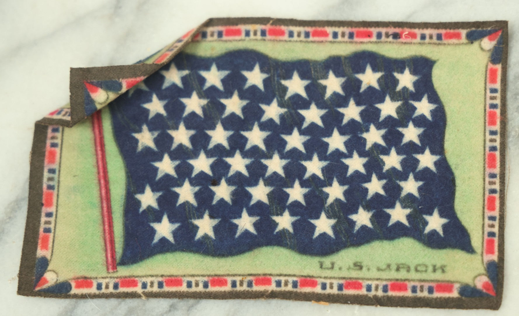 Lot 141 - Grouping Of Seven Antique Tobacco Felt Country Flags Including The United States Jack, France, Austria Hungary, Zion, Belgium, Germany, And France