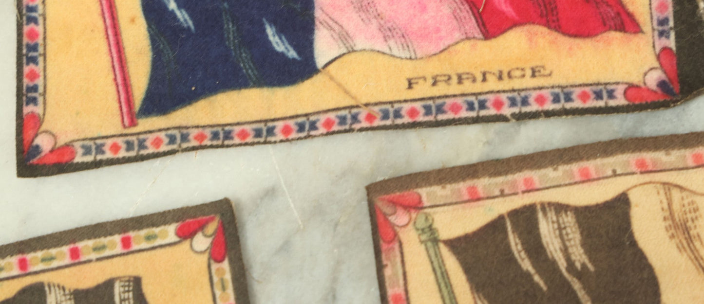 Lot 141 - Grouping Of Seven Antique Tobacco Felt Country Flags Including The United States Jack, France, Austria Hungary, Zion, Belgium, Germany, And France