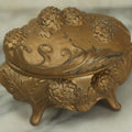 Lot 023 - Antique Art Nouveau Jewelry Casket Box, White Metal Painted Gold, With Floral Design Motif, Interior Black Felt Lining