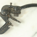 Lot 060 - Antique Cast Iron Leatherworking Or Bookbinding Bench Clamp Tool With Small Rounded Needles, Hand Painted Gold Details, Patent Applied For Stencil