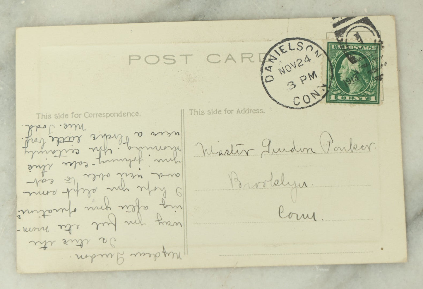Lot 081 - Single Antique Cat Postcard, Cat Asleep In Clothes, "The Morning After," Postmarked 1913