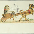 Lot 082 - Single Antique Cat Postcard, Kitten Being Pulled In Cart By Dog, Postmarked 1910