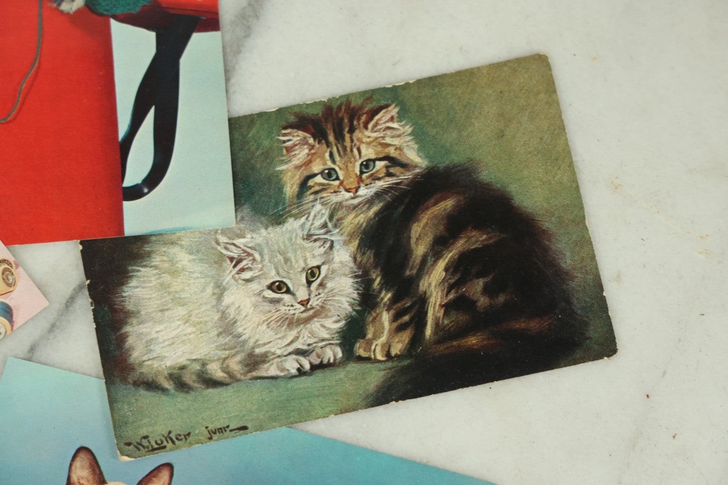 Lot 086 - Grouping Of Nine Vintage Photographic Cat Postcards, Dog Postcard, Including Siamese Cats, And More