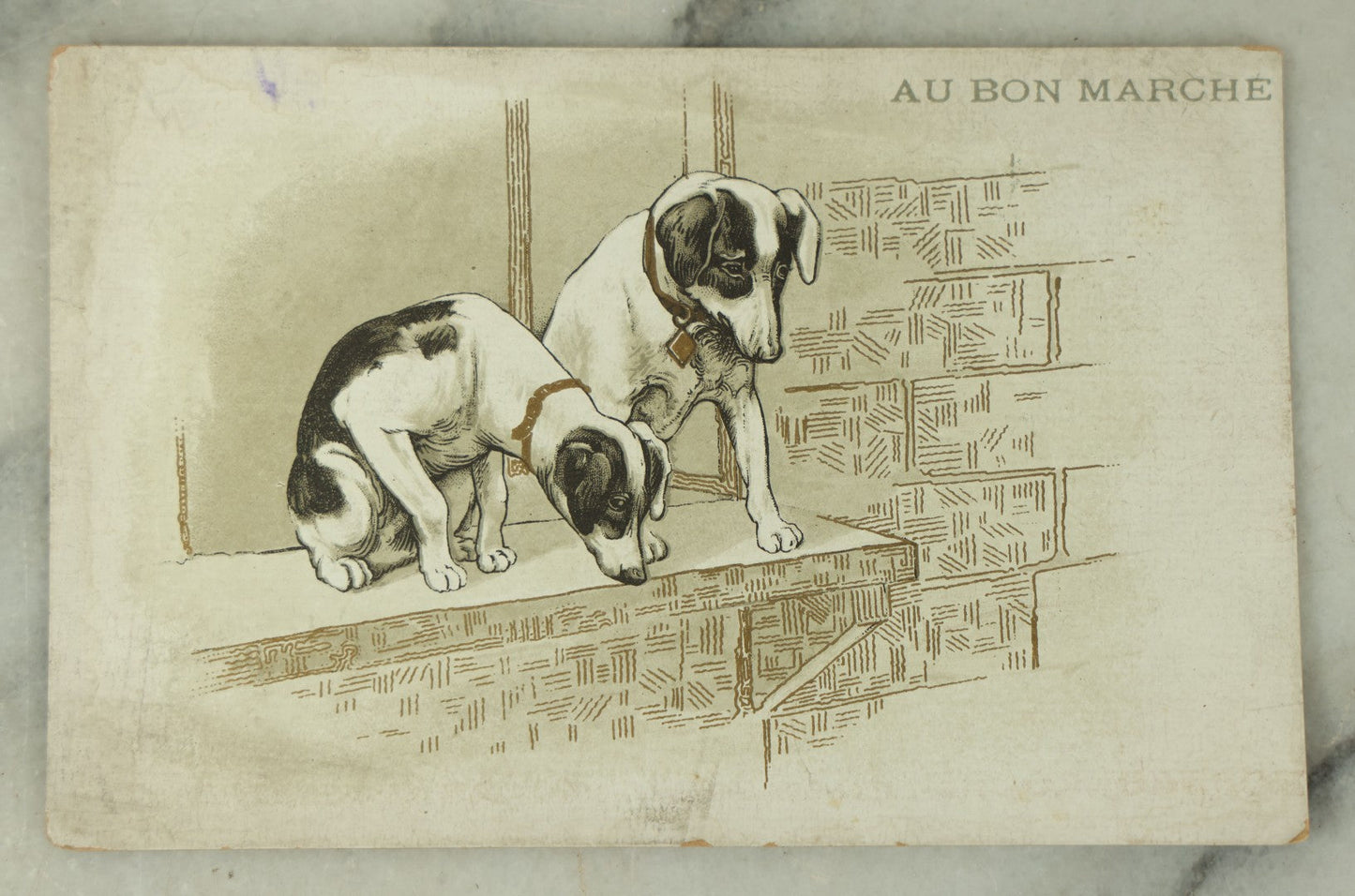 Lot 087 - Pair Of Antique French Trade Cards For Au Bon Marché," One Of The First Department Stores In Paris, With Lithographed Cats And Dogs