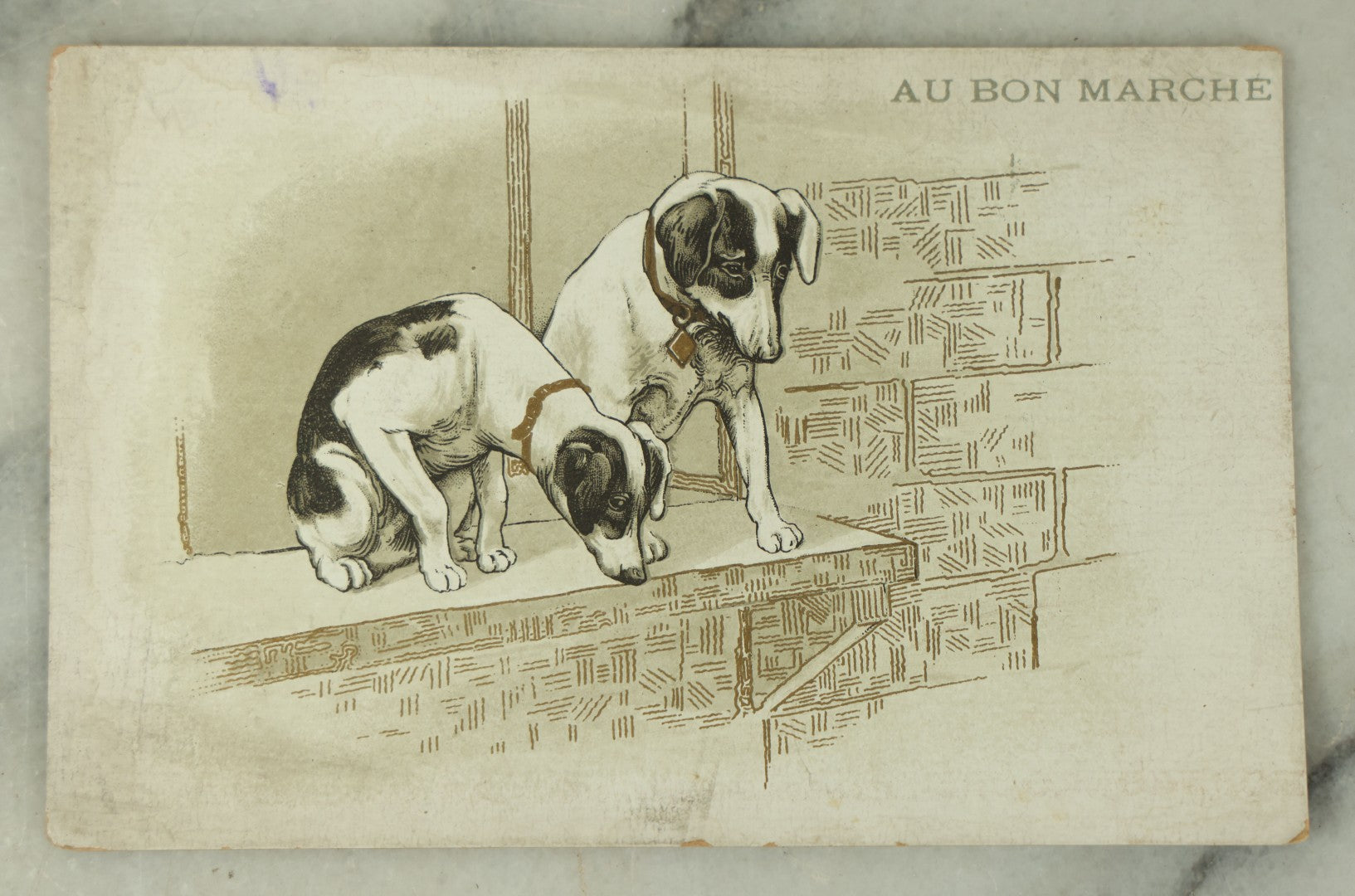 Lot 087 - Pair Of Antique French Trade Cards For Au Bon Marché," One Of The First Department Stores In Paris, With Lithographed Cats And Dogs