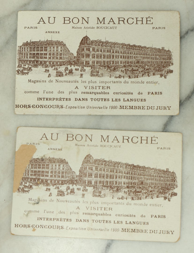 Lot 087 - Pair Of Antique French Trade Cards For Au Bon Marché," One Of The First Department Stores In Paris, With Lithographed Cats And Dogs