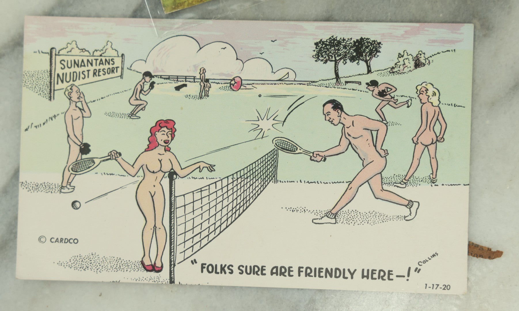 Lot 089 - Grouping Of Eleven Vintage And Antique Postcards And Trade Cards, Including Trade Card With Insect, Orphan Girls, Illustrated Nudist Comic Postcards, And More