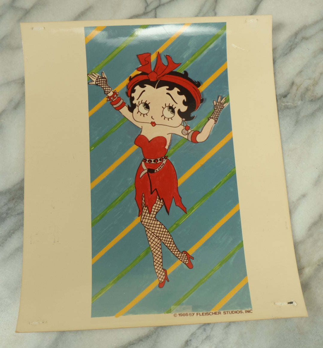 Lot 090 - Grouping Of Six Vintage Glossy Photos Of Cartoon Artwork Including Betty Boop, Pink Panther, Flintstones, And Gumby, 1980s, Hanna-Barbera, Fleischer Studios, Etc.