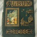 Lot 091 - Antique Victorian Scrapbook Album Featuring Many Lithographed Trade Cards, With Green Cover With Chinese Motif, As Found, Note Wear And Tear