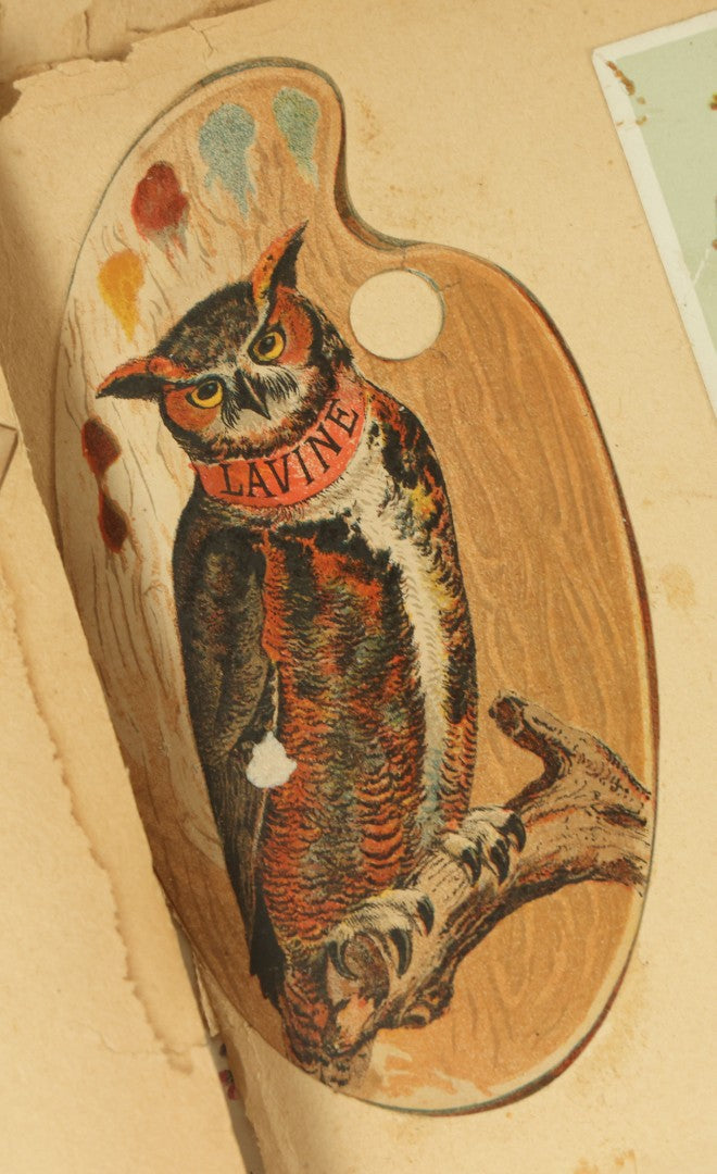Lot 091 - Antique Victorian Scrapbook Album Featuring Many Lithographed Trade Cards, With Green Cover With Chinese Motif, As Found, Note Wear And Tear
