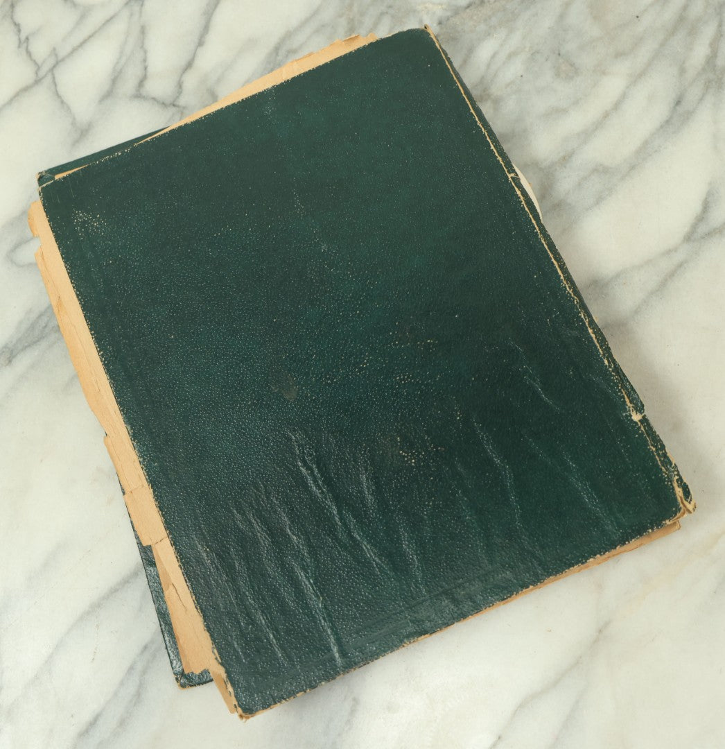 Lot 091 - Antique Victorian Scrapbook Album Featuring Many Lithographed Trade Cards, With Green Cover With Chinese Motif, As Found, Note Wear And Tear