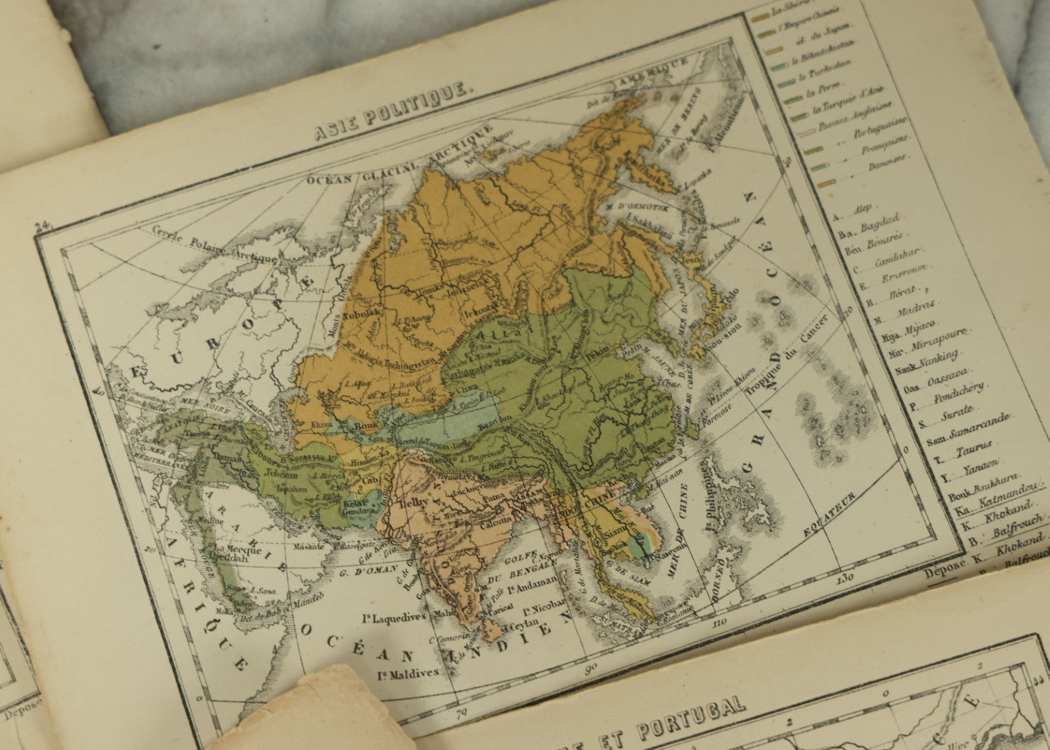 Lot 096 - Grouping Of 10+ Pages From An Antique French Atlas, Including A Diagram Of The Solar System, Maps Of Europe, The America's, Etc.