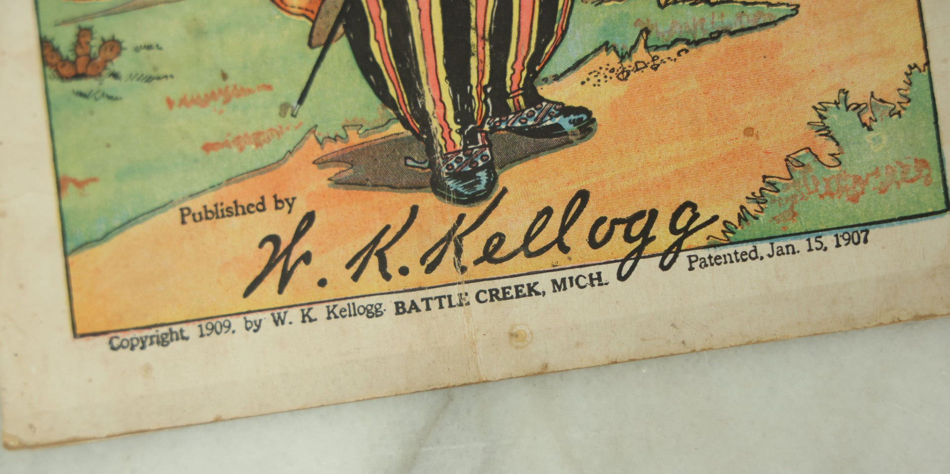 Lot 097 - Antique Kellogg's Cereal Advertising Book, "Funny Jungleland Moving Pictures" With Anthropomorphic Animals, Pages Flip To Mix And Match Heads, Outfits, Bodies, Copyright 1909 By W.K. Kellogg, Battle Creek, Michigan