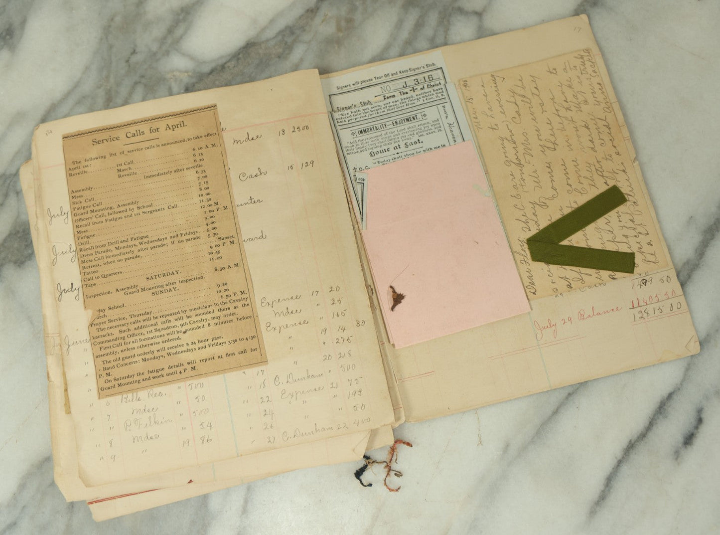Lot 098 - Antique Victorian Scrapbook With Unique Pieces Including Letters, Theater And Event Programs, A Small Wire Doll, Flora, And More, As Found
