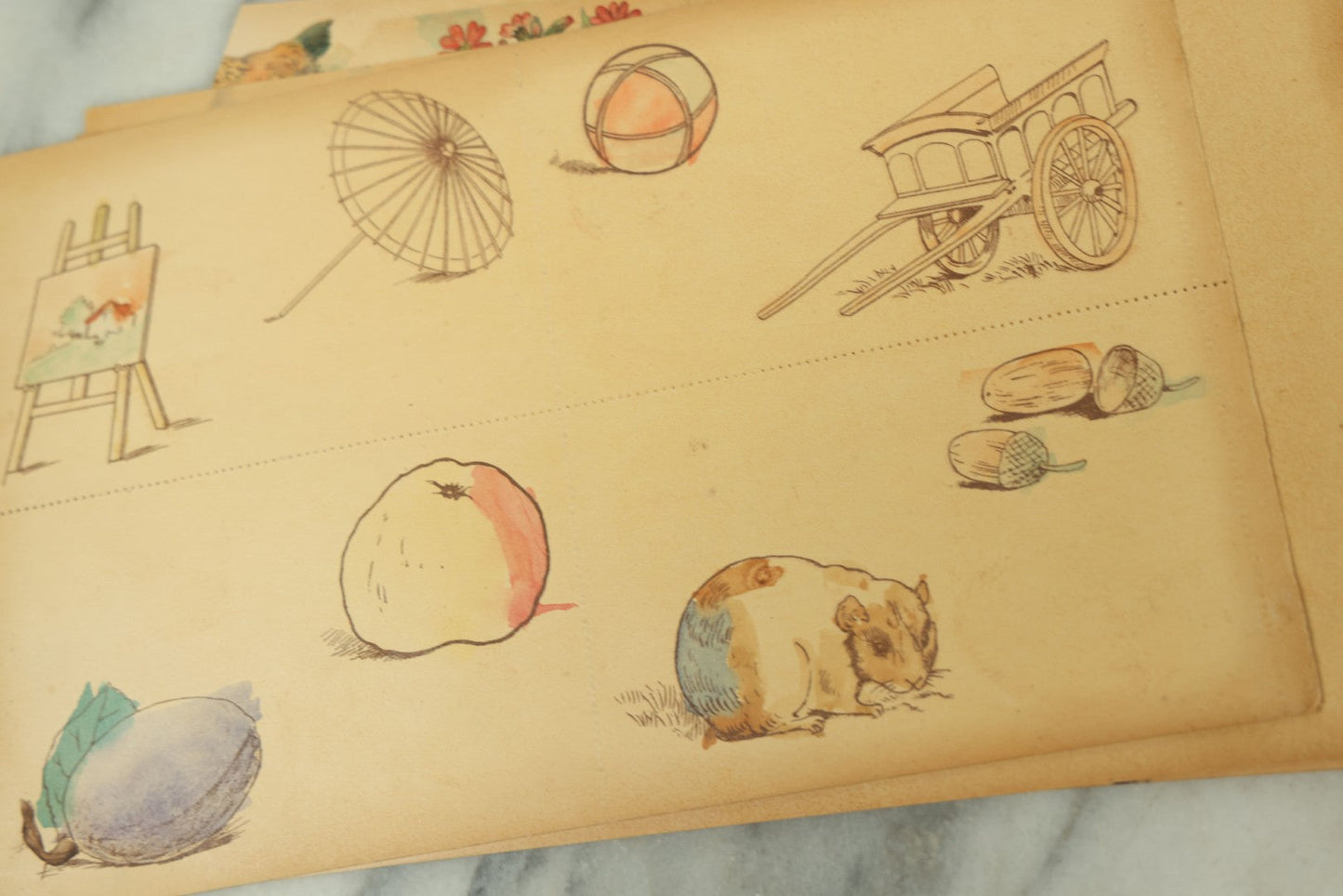Lot 100 - "The Little Postcard Painter" Antique Postcard Painting Book For Children, By Ernest Nister, London, And E.P. Dutton &* Co., New York, No. 888, Watercolor Book For Children To Paint Their Own Postcards, Used