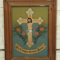 Lot 102 - Vintage German / Austrian Reverse Glass "Hinterglasmalerei" Religious Painting Of Christ On The Cross, "Gott Segne Dieses Haus" ("God Bless This House"), Recommended By The Carinthian Heritage Association  , 6-1/2" x 8-1/2"