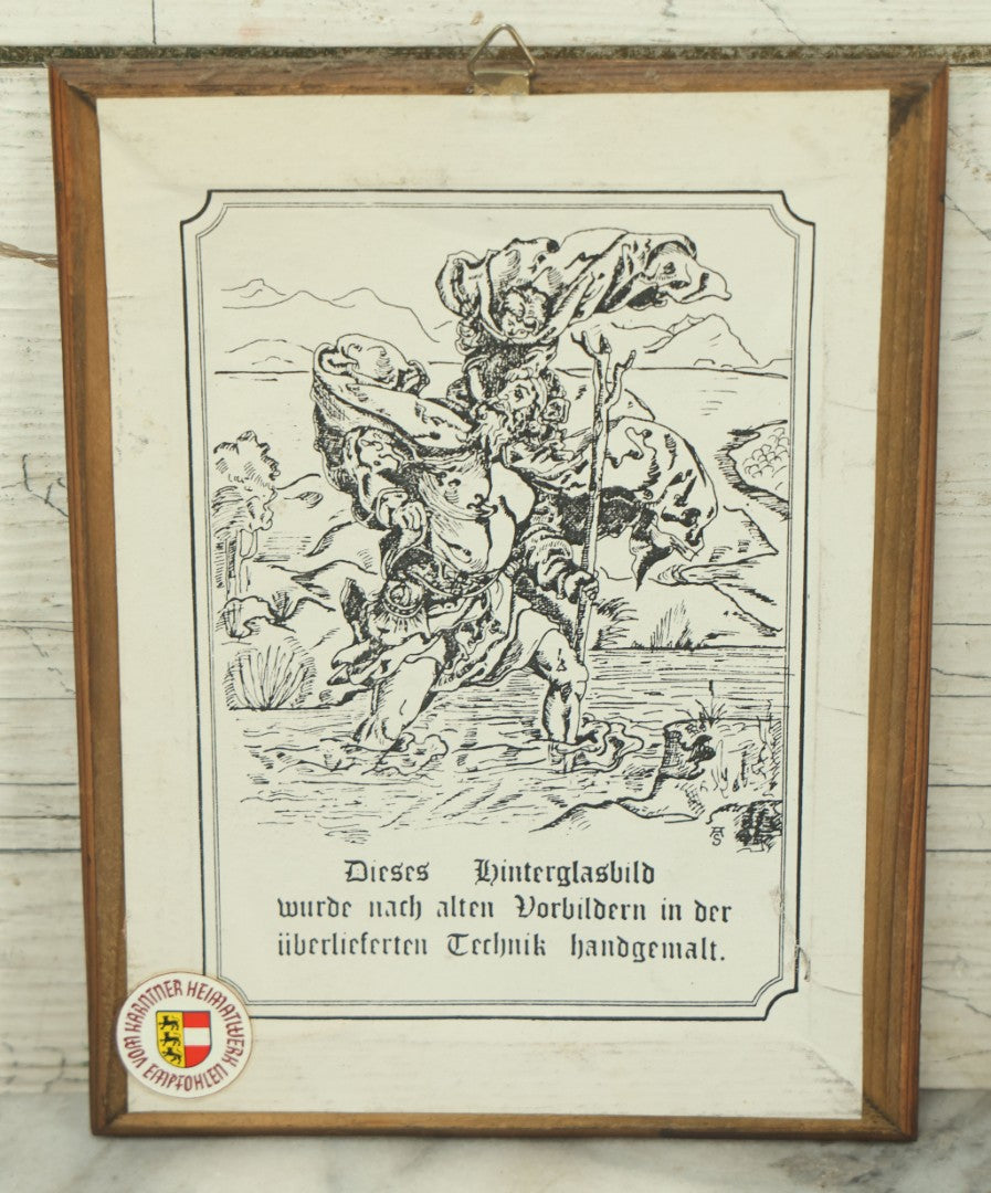 Lot 102 - Vintage German / Austrian Reverse Glass "Hinterglasmalerei" Religious Painting Of Christ On The Cross, "Gott Segne Dieses Haus" ("God Bless This House"), Recommended By The Carinthian Heritage Association  , 6-1/2" x 8-1/2"