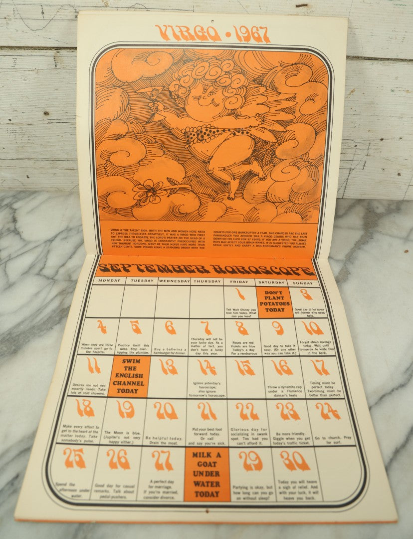 Lot 104 - The Unofficial Horoscope 1967 Calendar, Fully Expurgated And Unauthorized, Vintage Calendar, Copyright 1966 By Jim Critchfield And Jerry Hopkins, Illustrated By Frank Page, Published By Price/Stern/Sloan Publishers Inc.