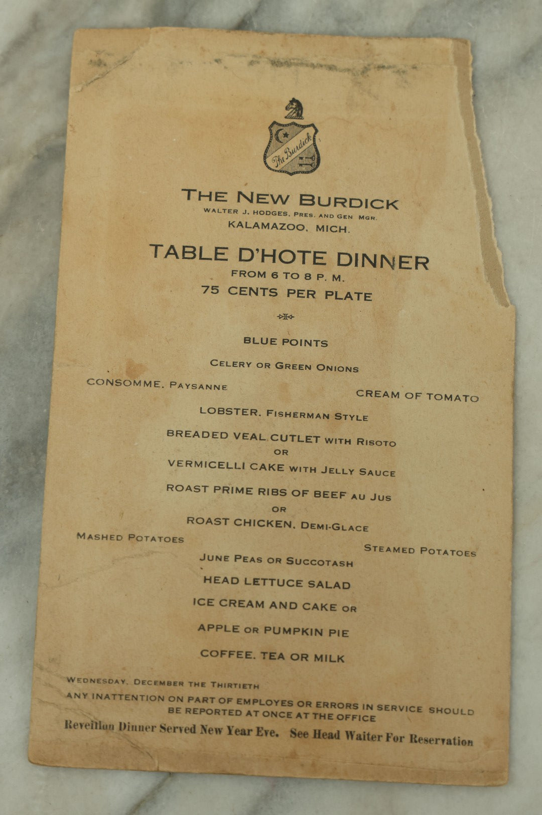 Lot 107 - Single Ephemera Piece, Antique 1914 Pencil Sketch Of A Woman, "Edith," In A Cap On The Back Of A Menu From The New Burdick Hotel, Kalamazoo, Michigan