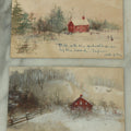 Lot 108 - Pair Of Antique Hand Painted Watercolor Landscape Postcards Of A Small Red House In The Woods, One With Bird Painted On Back, Both Postmarked 1911