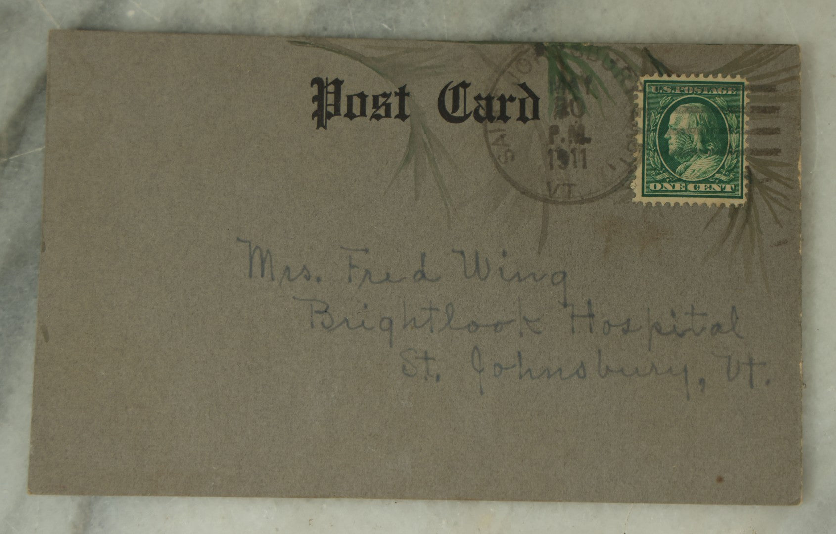 Lot 108 - Pair Of Antique Hand Painted Watercolor Landscape Postcards Of A Small Red House In The Woods, One With Bird Painted On Back, Both Postmarked 1911