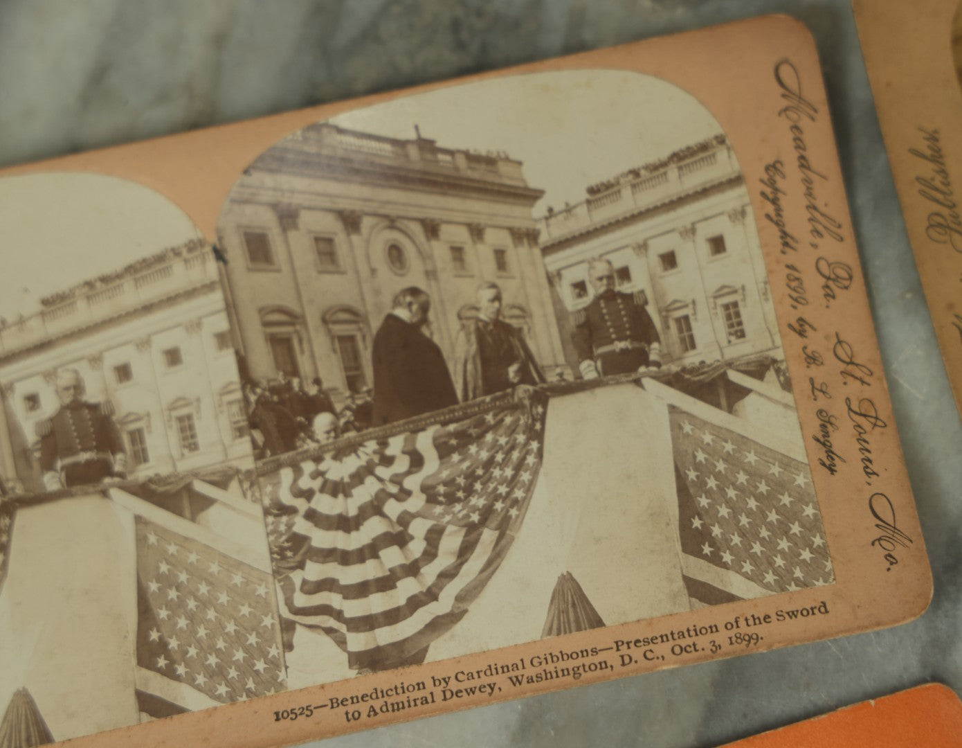 Lot 110 - Grouping Of Five Antique Stereo View Stereo Optic Photograph Cards Including "Her Guardian Angel" Trick Shot Spirit Ghost Photograph, Other Landmarks, Scenes