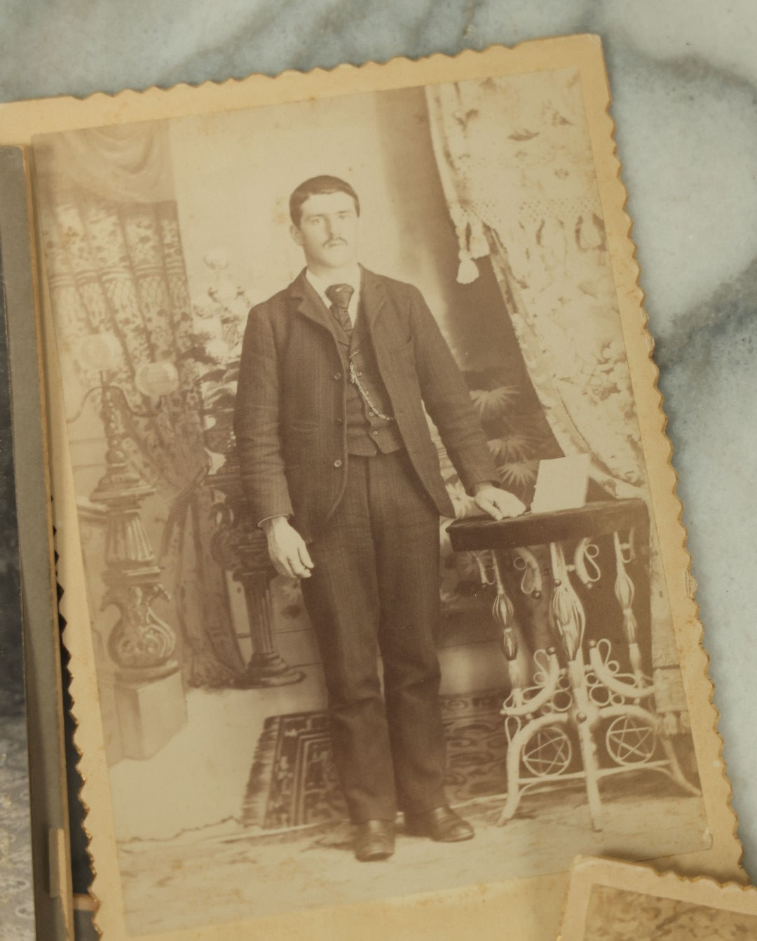 Lot 114 - Grouping Of Seven Assorted Cabinet Card Photographs Of Men, Children, And Families, Photographers From New York, New Jersey, Etc.