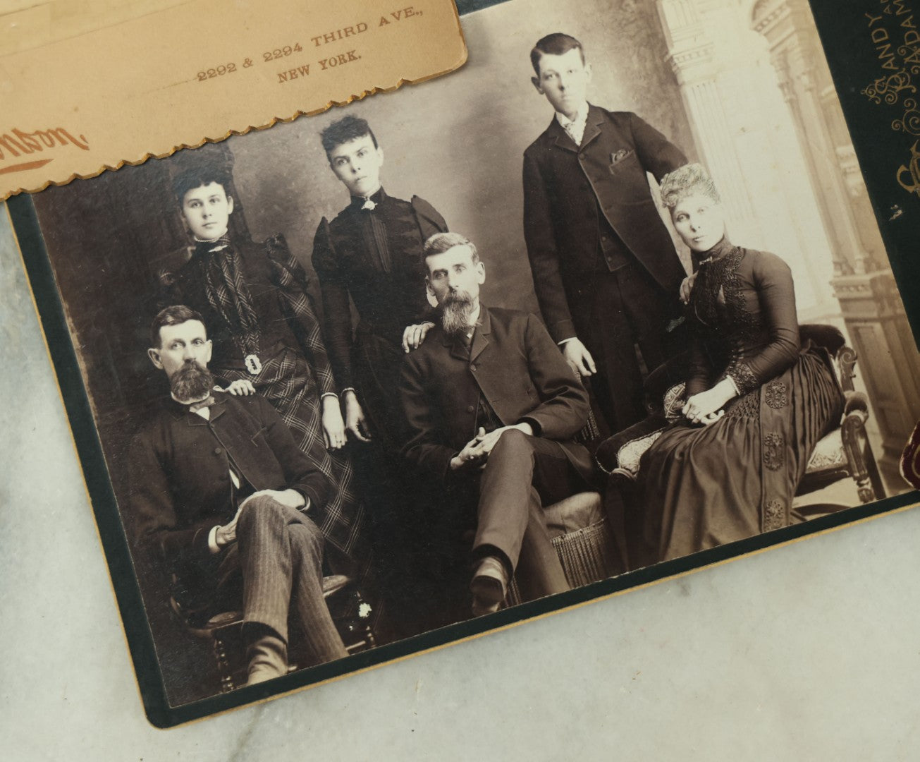 Lot 114 - Grouping Of Seven Assorted Cabinet Card Photographs Of Men, Children, And Families, Photographers From New York, New Jersey, Etc.