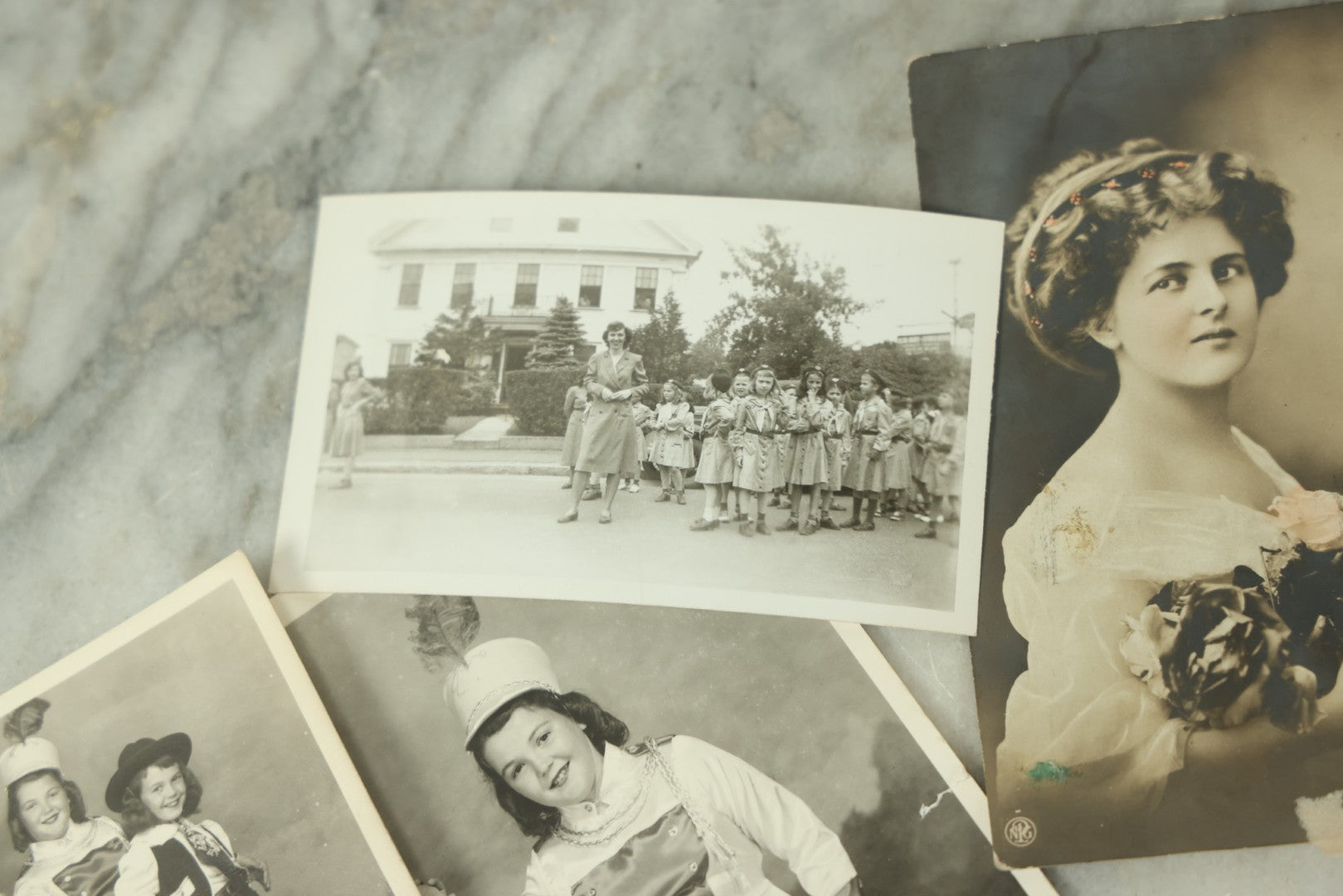Lot 115 - Grouping Of Ten Vintage And Antique Snapshot And Real Photo Postcard Photos Of Women And Girls Including Nuns, Pin-Ups, Old Lady, Girls In Costumes, Etc.