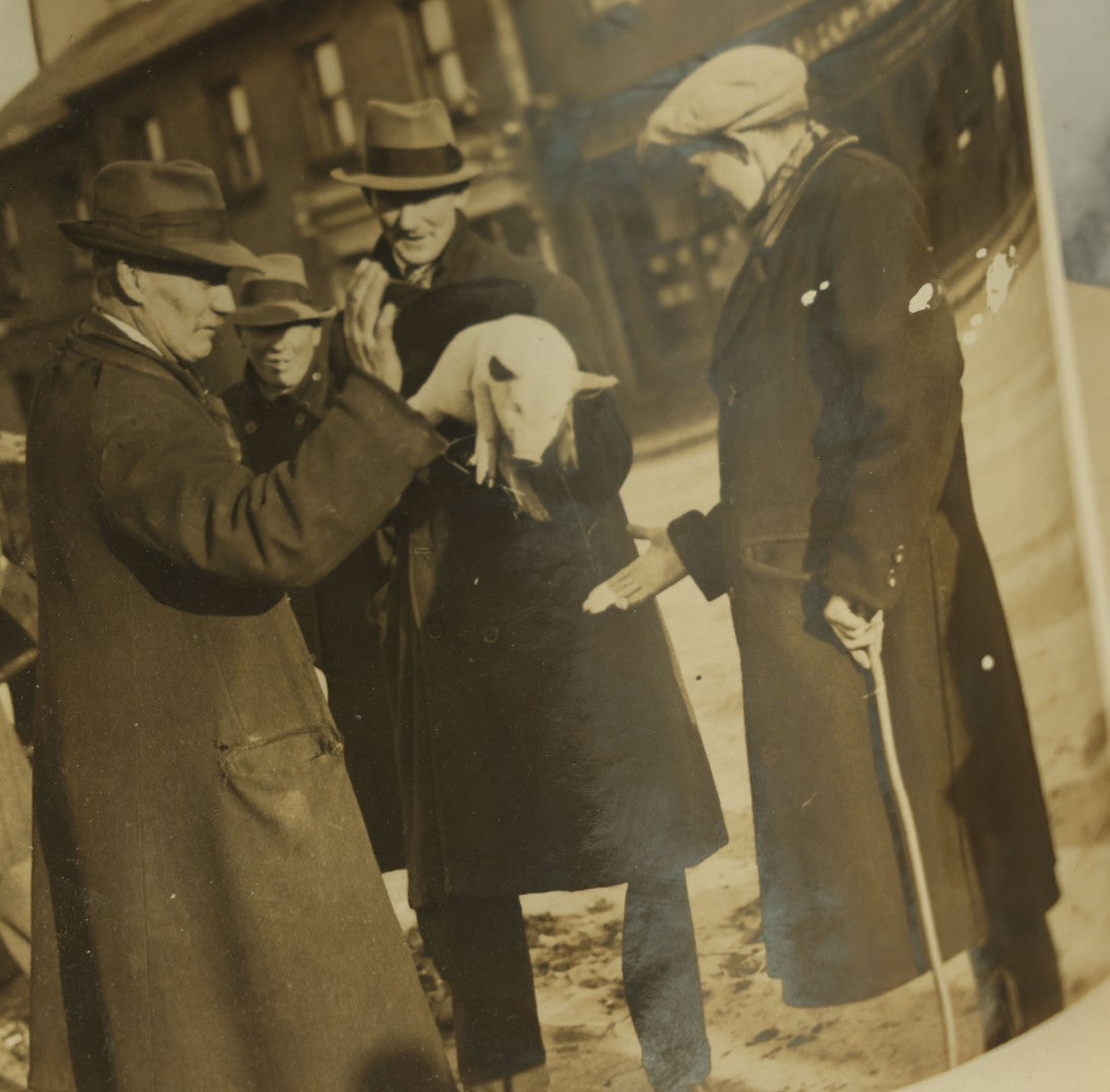 Lot 118 - Antique Ephemera Grouping With Press Photo Of Man Selling A Pig, Along With Newspaper Article And Documents Relating To The Licensing Of The Photo, 1920