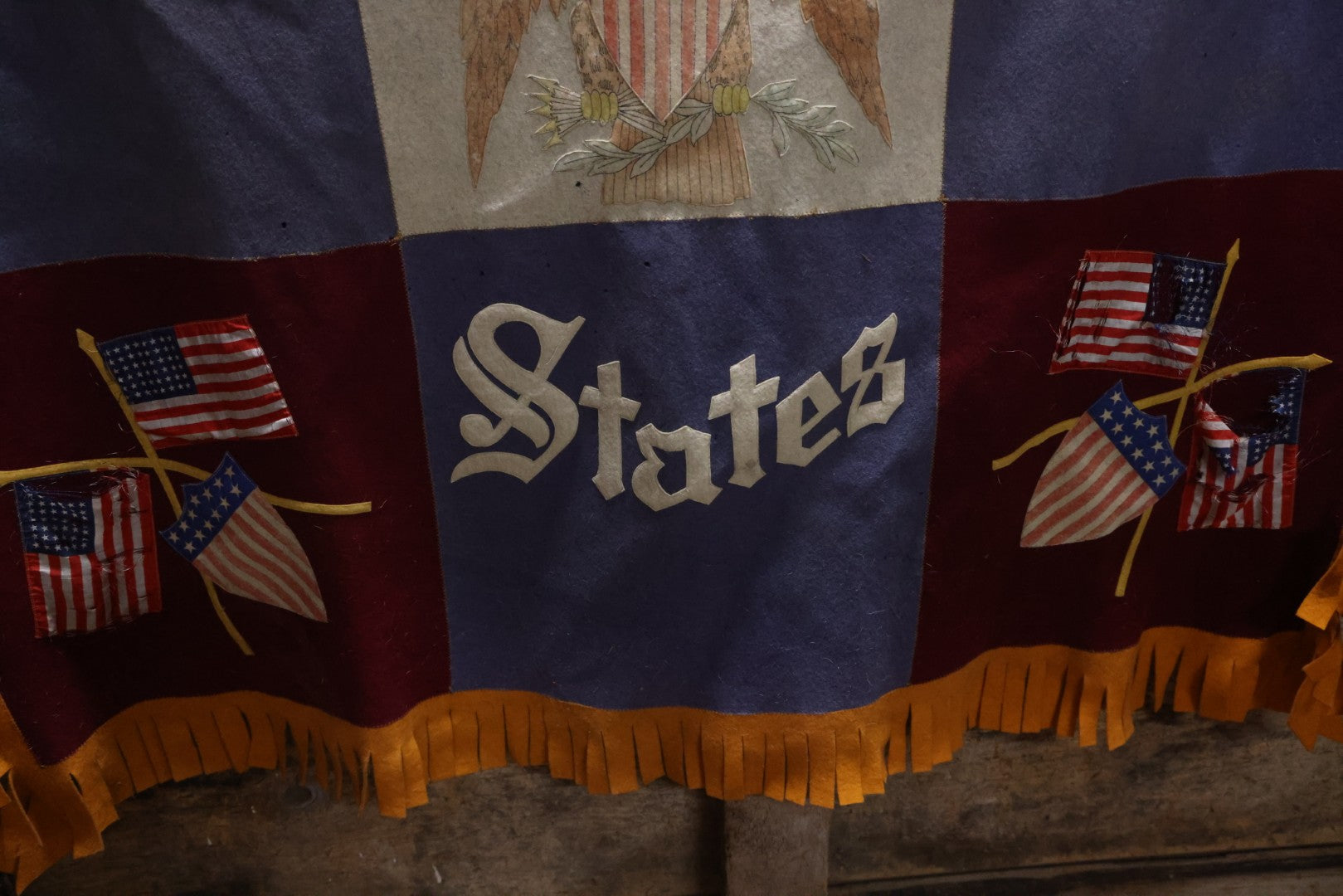 Lot 002 - Large Vintage United States Patriotic Wall Hanging Felt Banner With 48 Star Flags, Circa World War II, Note Wear, Fraying, Approximately 50" x 50"