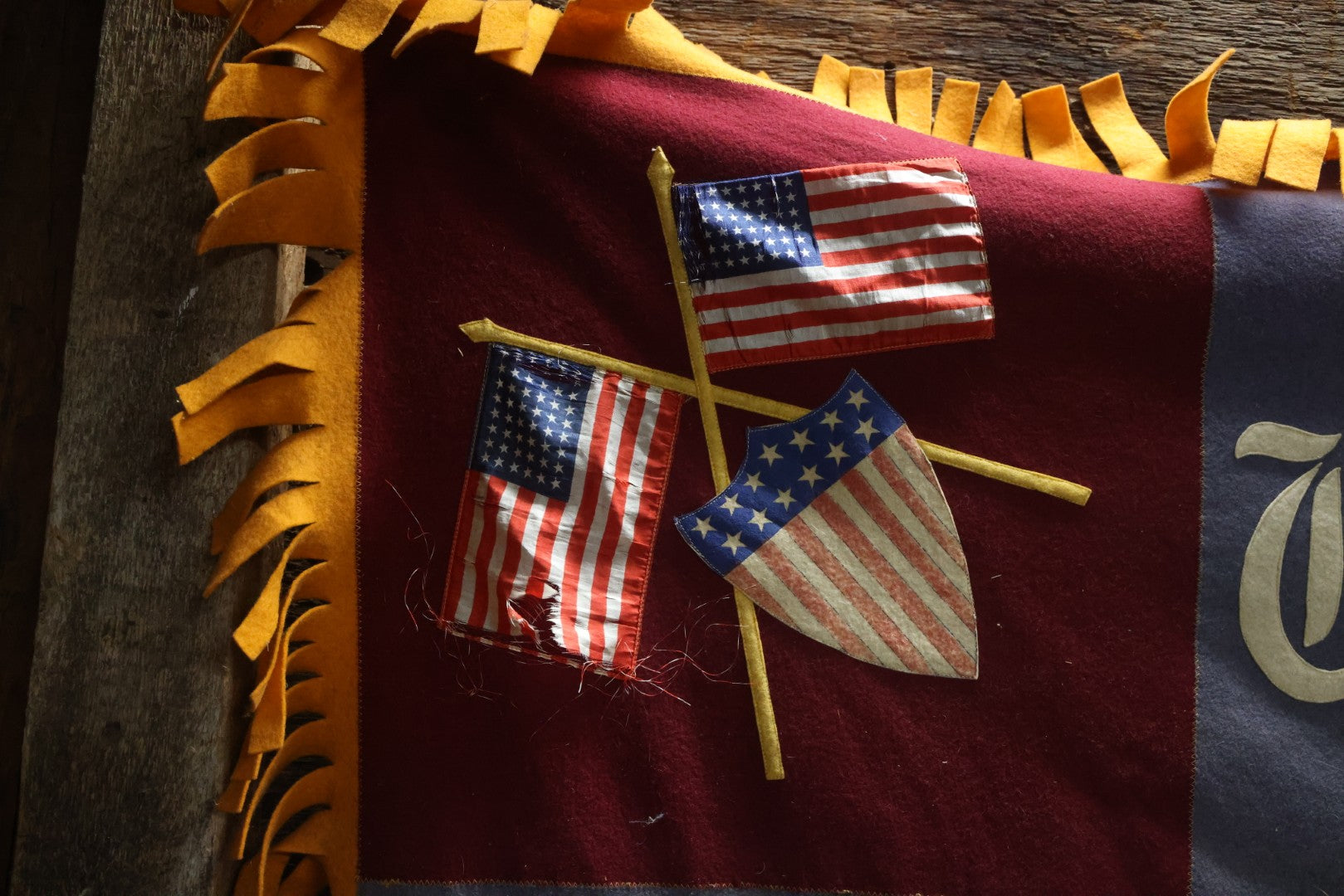 Lot 002 - Large Vintage United States Patriotic Wall Hanging Felt Banner With 48 Star Flags, Circa World War II, Note Wear, Fraying, Approximately 50" x 50"
