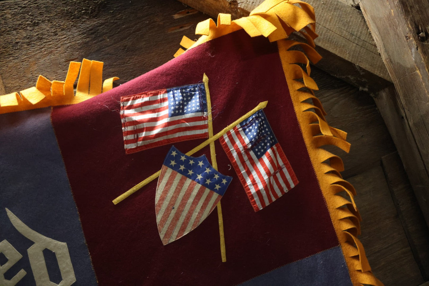 Lot 002 - Large Vintage United States Patriotic Wall Hanging Felt Banner With 48 Star Flags, Circa World War II, Note Wear, Fraying, Approximately 50" x 50"