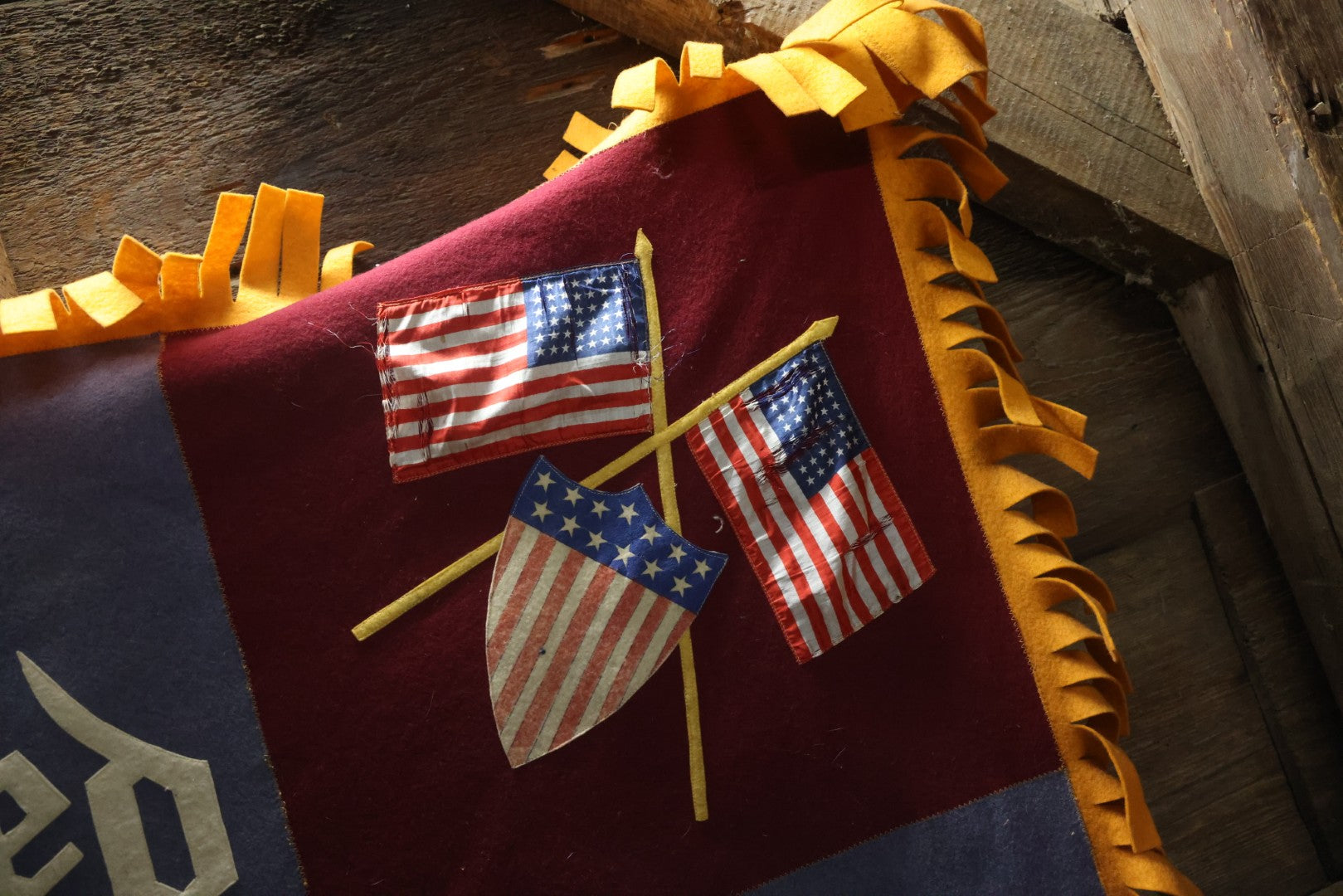 Lot 002 - Large Vintage United States Patriotic Wall Hanging Felt Banner With 48 Star Flags, Circa World War II, Note Wear, Fraying, Approximately 50" x 50"
