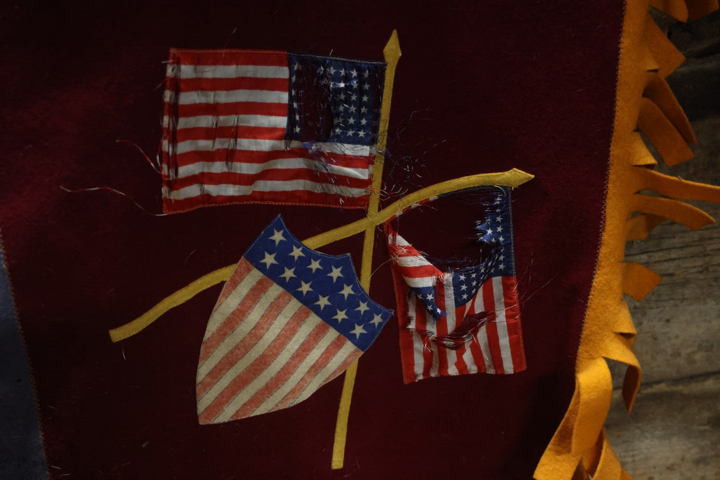 Lot 002 - Large Vintage United States Patriotic Wall Hanging Felt Banner With 48 Star Flags, Circa World War II, Note Wear, Fraying, Approximately 50" x 50"