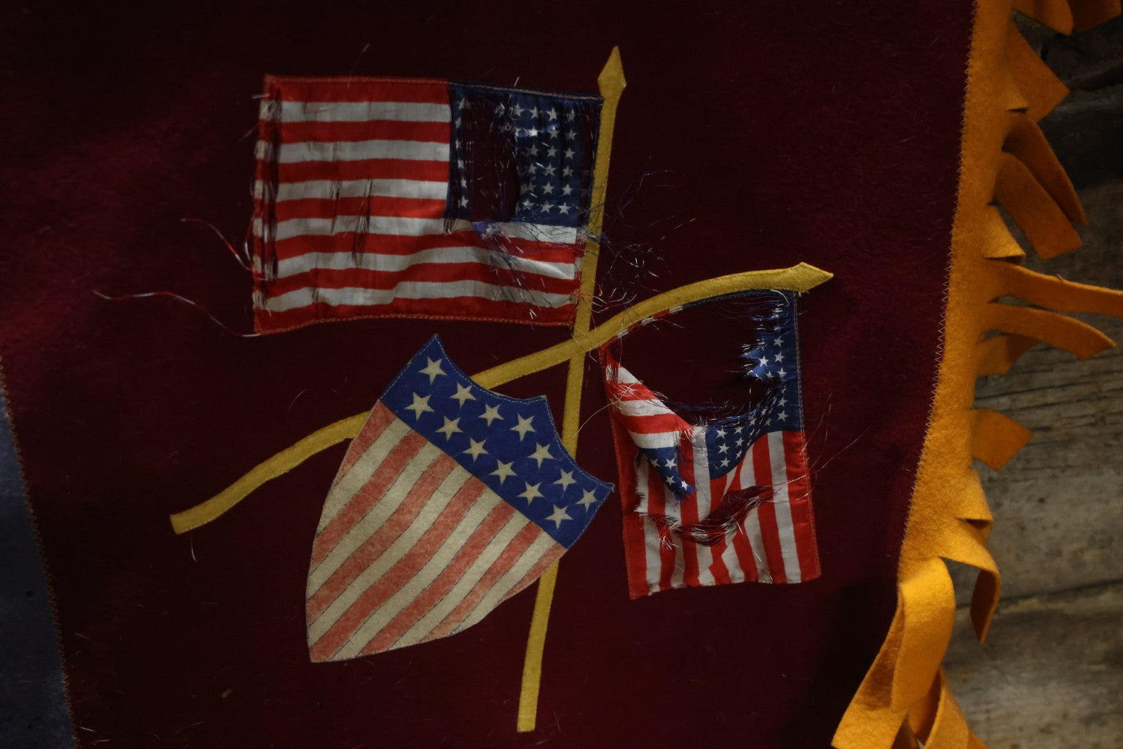 Lot 002 - Large Vintage United States Patriotic Wall Hanging Felt Banner With 48 Star Flags, Circa World War II, Note Wear, Fraying, Approximately 50" x 50"