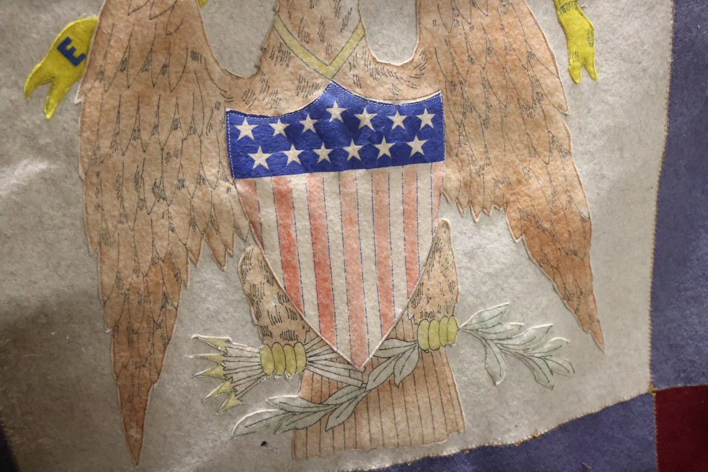 Lot 002 - Large Vintage United States Patriotic Wall Hanging Felt Banner With 48 Star Flags, Circa World War II, Note Wear, Fraying, Approximately 50" x 50"