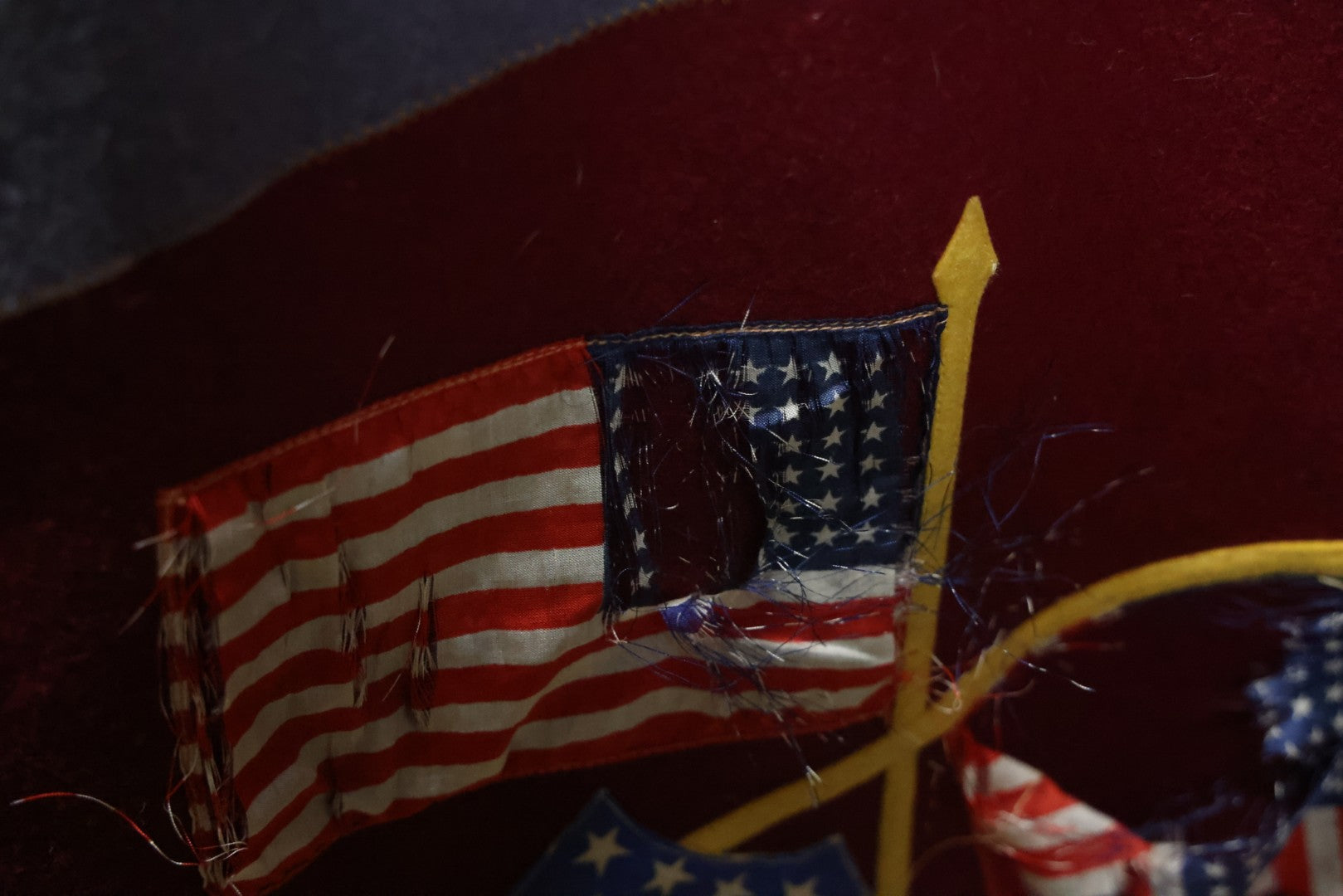 Lot 002 - Large Vintage United States Patriotic Wall Hanging Felt Banner With 48 Star Flags, Circa World War II, Note Wear, Fraying, Approximately 50" x 50"
