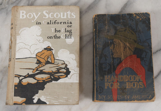 Lot 114 - Pair Of Antique And Vintage Boy Scout Books Including "Boy Scouts In California Or The Flag On The Cliff" By G. Harvey Ralphson, Copyright 1913, And The "Revised Handbook For Boys," First Edition, Thirty-Second Printing, 1938
