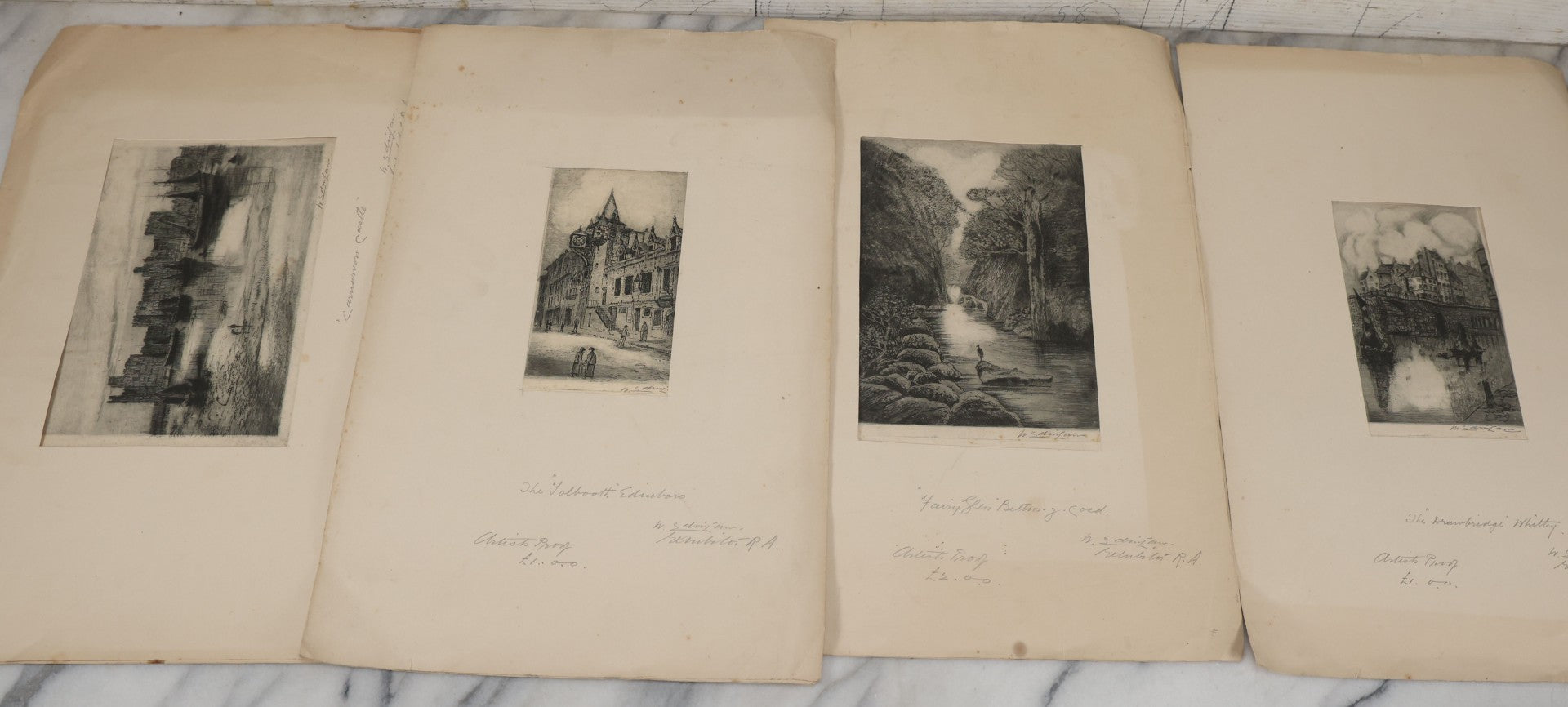 Lot 119 - Grouping Of Four Artist Proof Etching Including Edinburgh And More, Artist Signed, Illegible