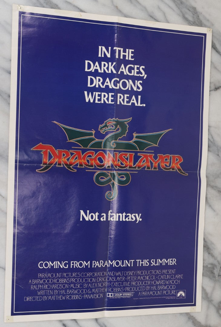 Lot 122 - Vintage Dragon Slayer Movie Poster, 1981, Paramount Pictures And Walt Disney Productions, Folded